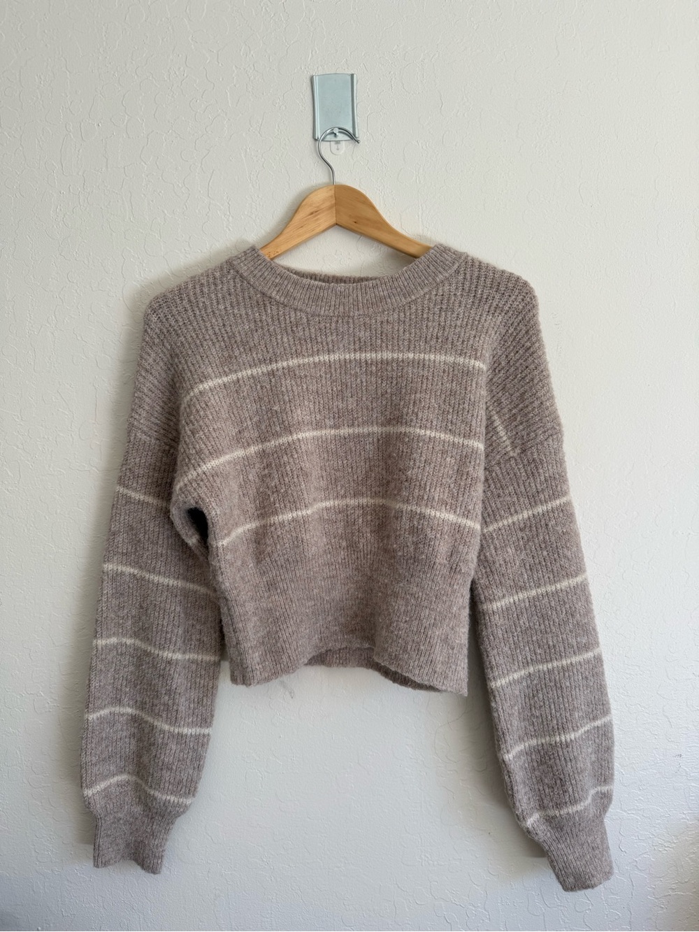 Forever 21 Taupe and Cream Striped Crewneck Sweater